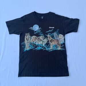 Mountain Wolf Howling AOP Vintage 90s Nature Wrap Around Single Stitch T-Shirt